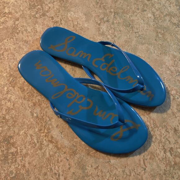 Sam Edelman Sandals Women 7.5 Blue Thong Summer Slip On Flat Shoes Flip Flops - Picture 1 of 4